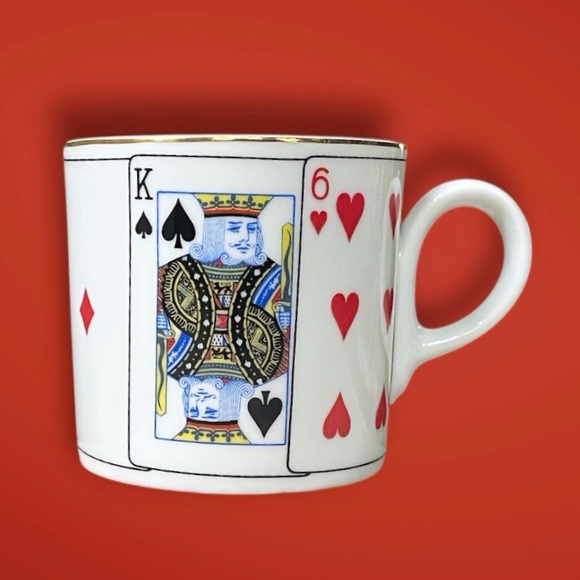 Set of 4 Horchow Demitasse Coffee Tea Cups w/ Playing Cards Poker Bridge Design - Picture 13 of 13